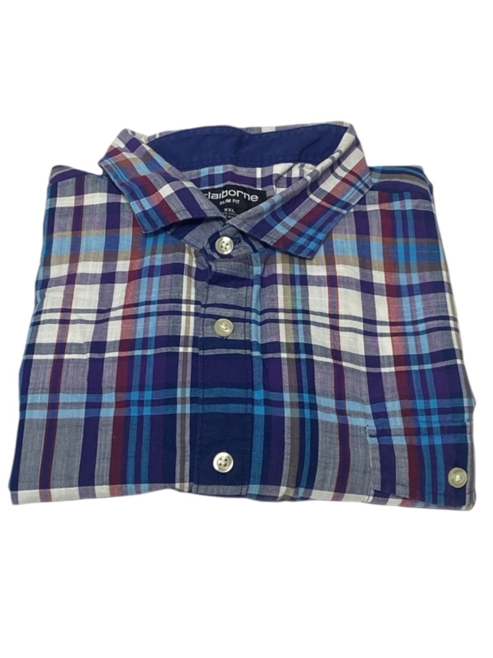 Claiborne Slim Fit Purple Plaid Button Down Shirt - Men’s XXL